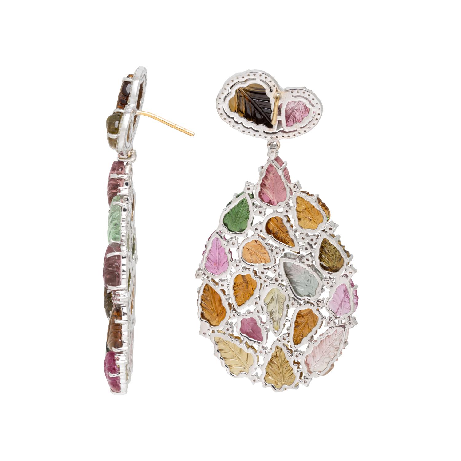 MULTICOLORED TOURMALINE, SAPPHIRE, AND DIAMOND EARRINGS