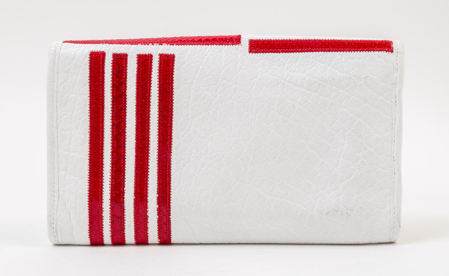 A Carlos Falchi White Leather Optical Clutch, 9" x 5.5" x .5".