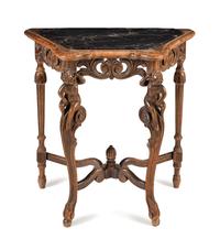 A Continental Carved Oak Marble-Top Console Table