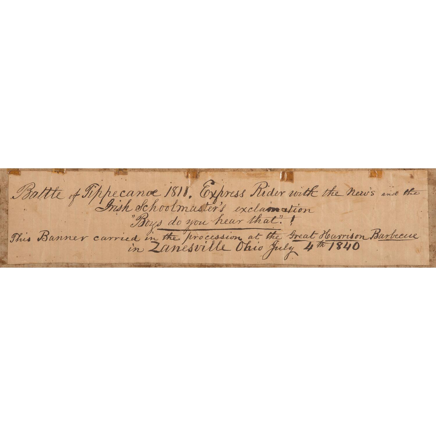 Exceptional William Henry Harrison 1840 Great Harrison BBQ Folk Art Campaign Banner