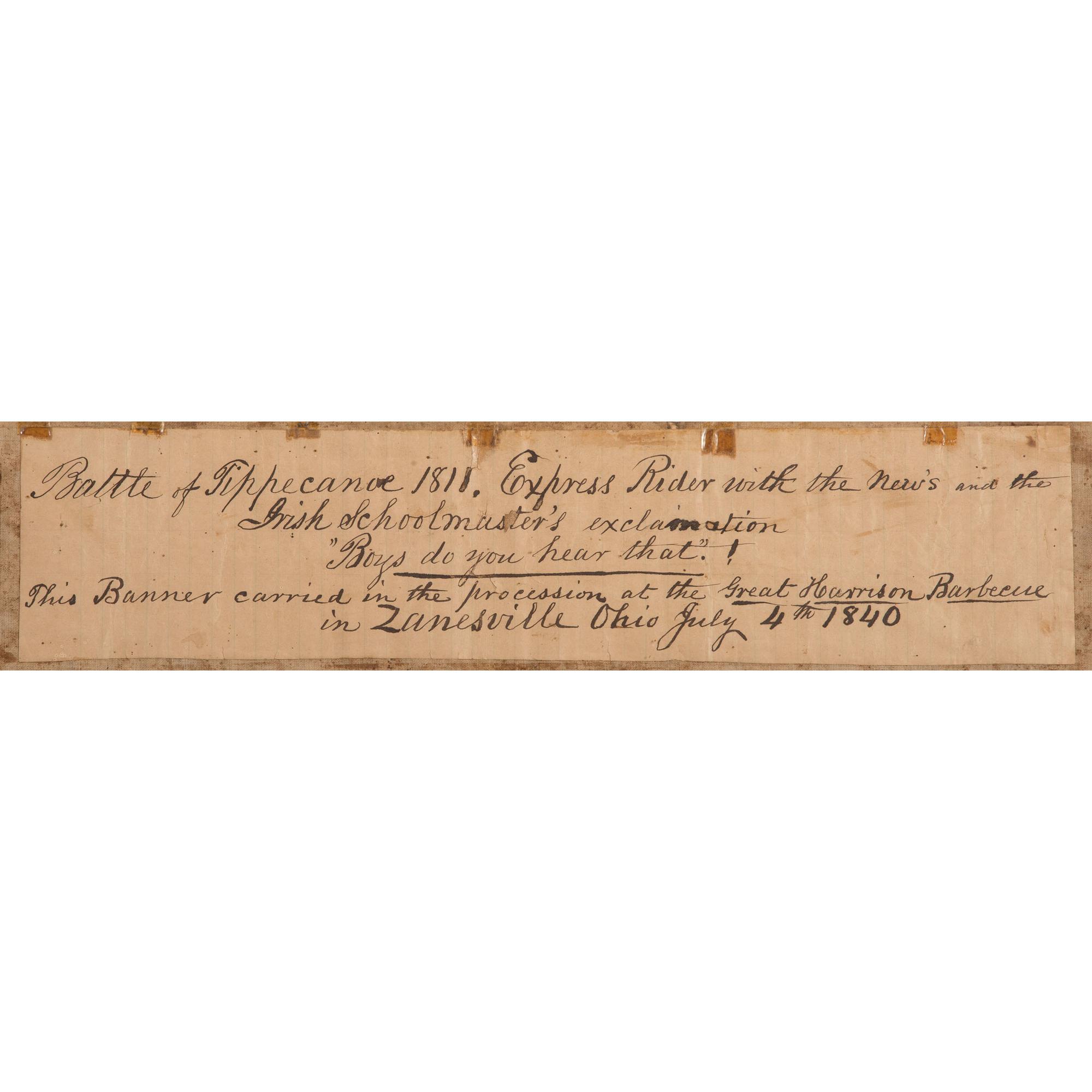 Exceptional William Henry Harrison 1840 Great Harrison BBQ Folk Art Campaign Banner