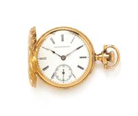 A 14 Karat Yellow Gold Hunter Case Pocket Watch, Cox & Kuss Jewelry Co., 20.05 dwts.