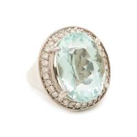 Aquamarine, Diamond, and White Gold Ring