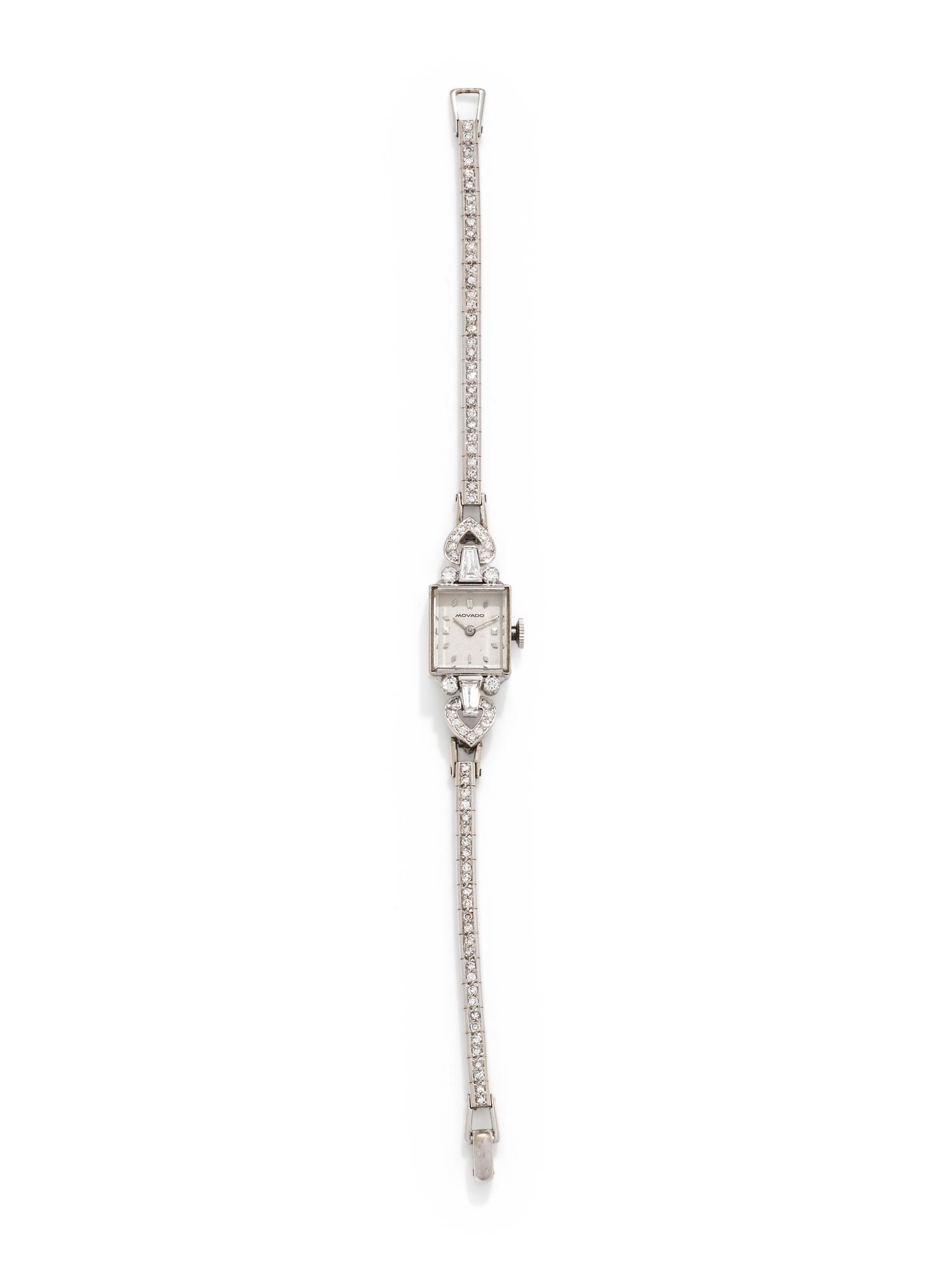 MOVADO, WHITE GOLD AND DIAMOND WRISTWATCH