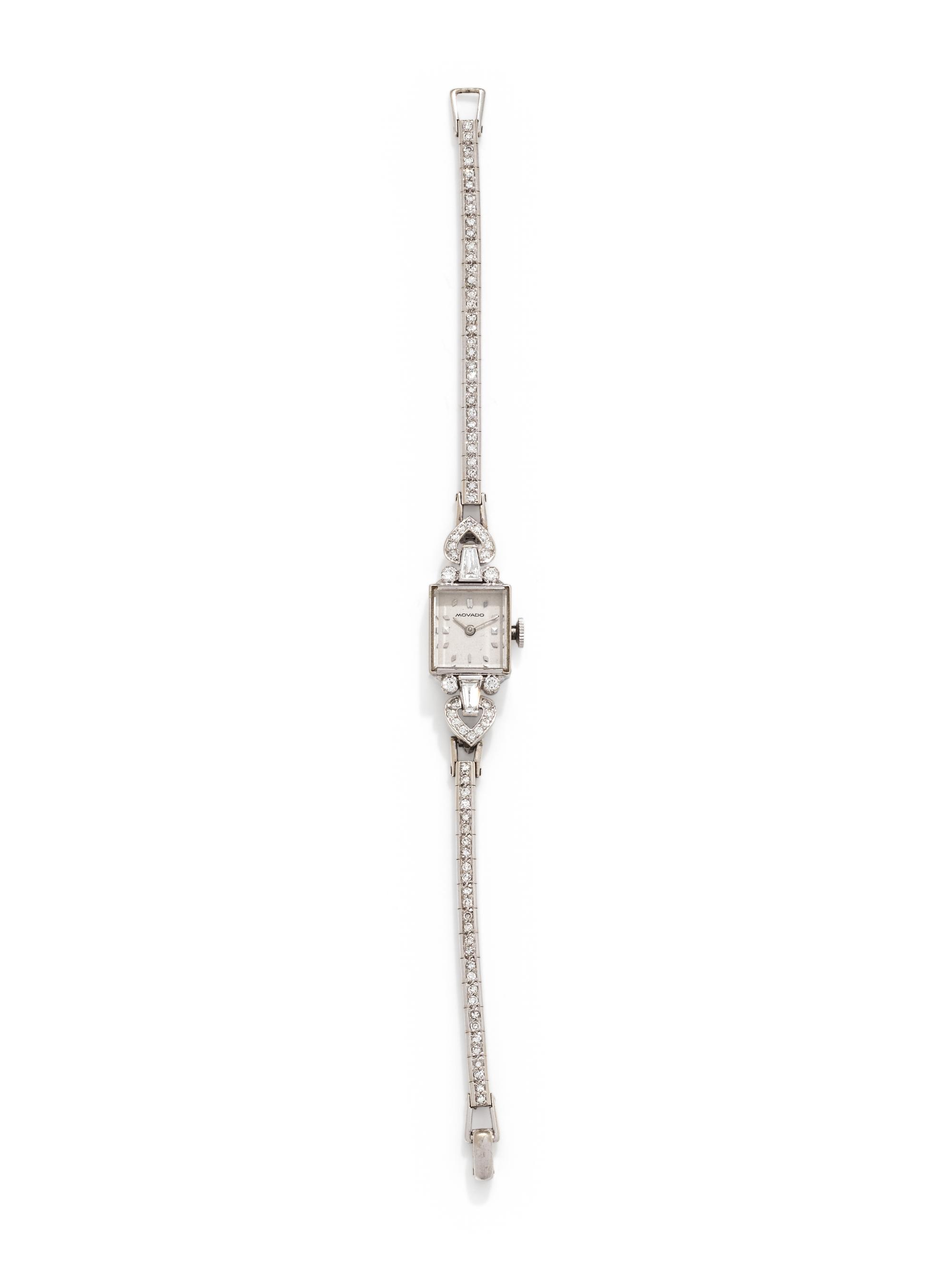 MOVADO, WHITE GOLD AND DIAMOND WRISTWATCH