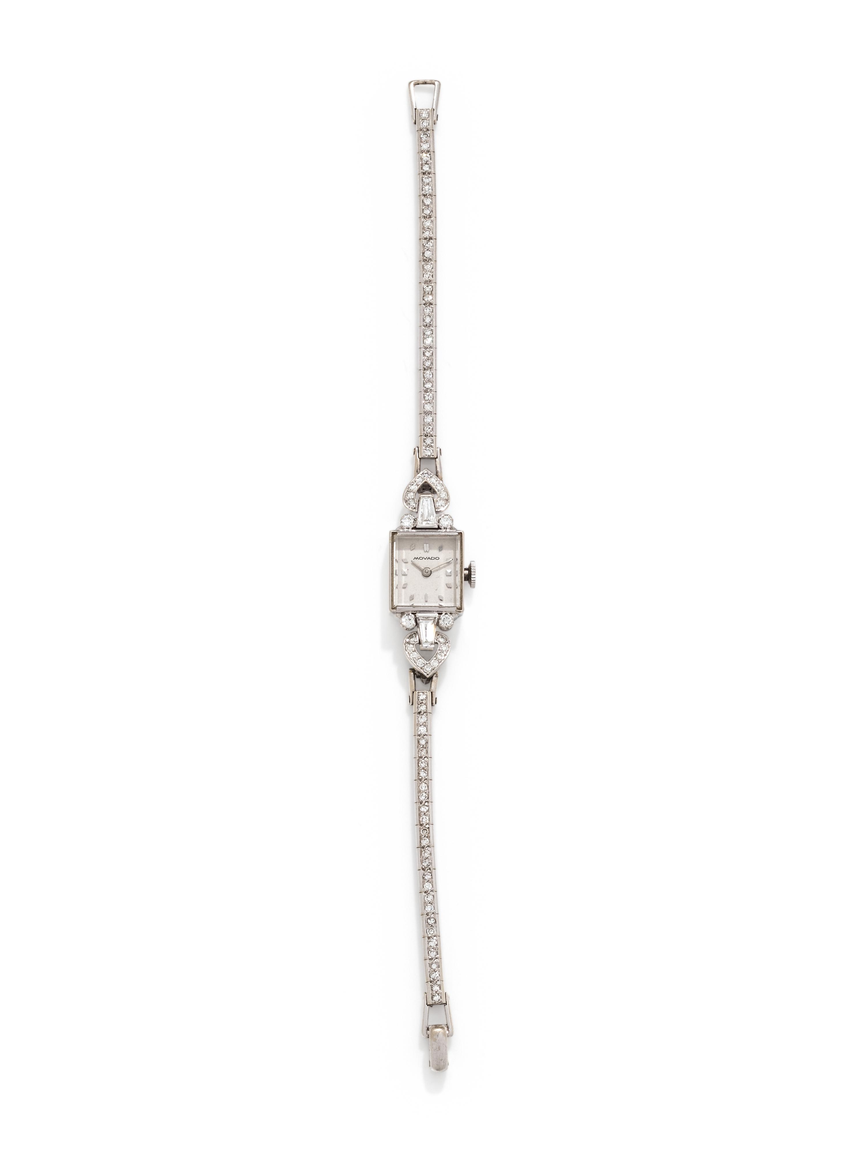 MOVADO, WHITE GOLD AND DIAMOND WRISTWATCH