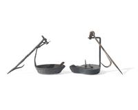Two Wrought Iron Fat Lamps