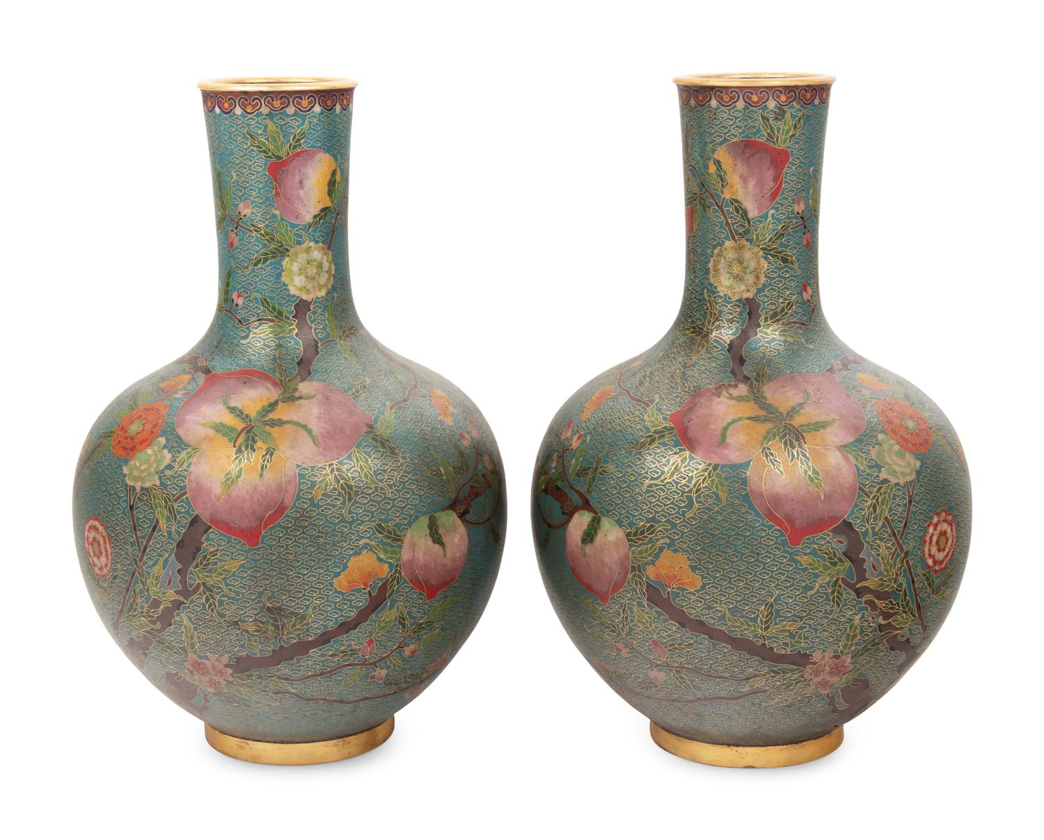 A Pair of Chinese Cloisonné Enamel Vases