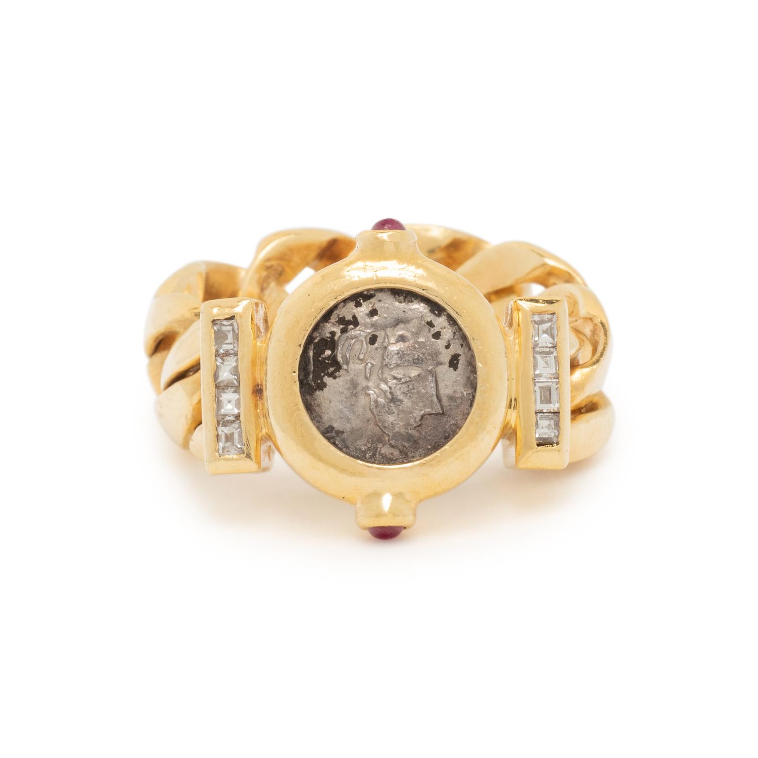 YELLOW GOLD, COIN AND DIAMOND RING