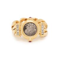 YELLOW GOLD, COIN AND DIAMOND RING