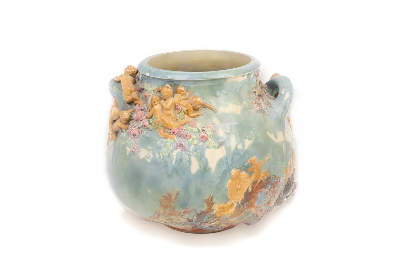 An Earthenware Vase Depicting The Struggle for Life Attributed to Louis-Robert Carrier-Belleuse (French, 1848-1913)