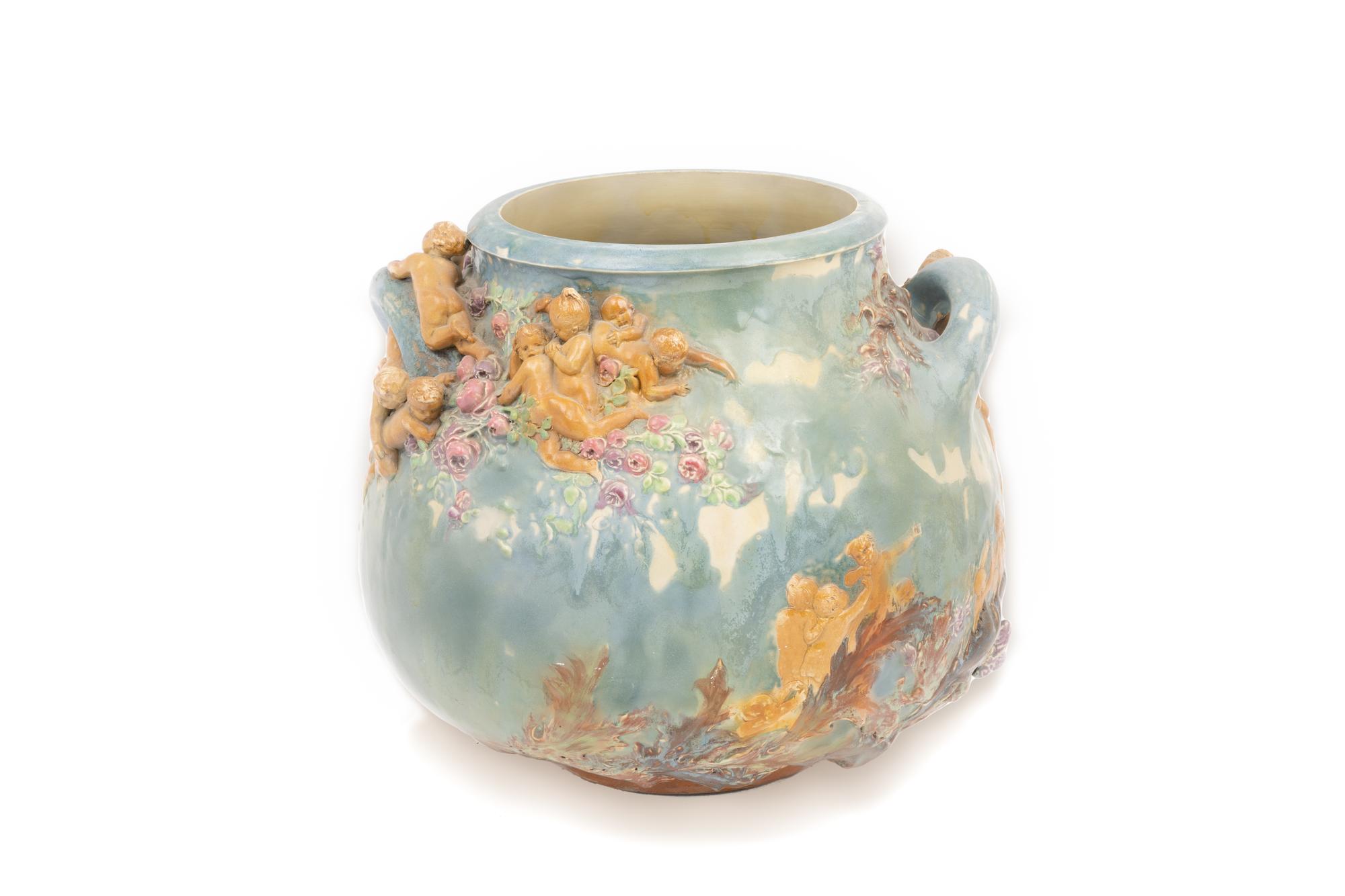 An Earthenware Vase Depicting The Struggle for Life Attributed to Louis-Robert Carrier-Belleuse (French, 1848-1913)