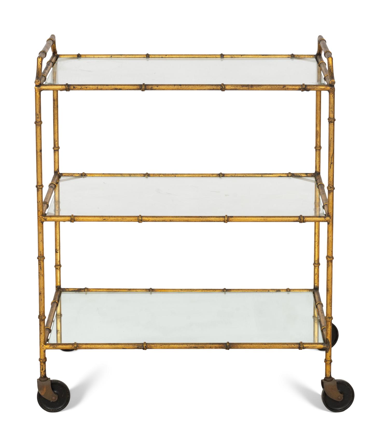 An Italian Gilt Metal Bamboo Form Bar Cart