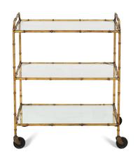 An Italian Gilt Metal Bamboo Form Bar Cart