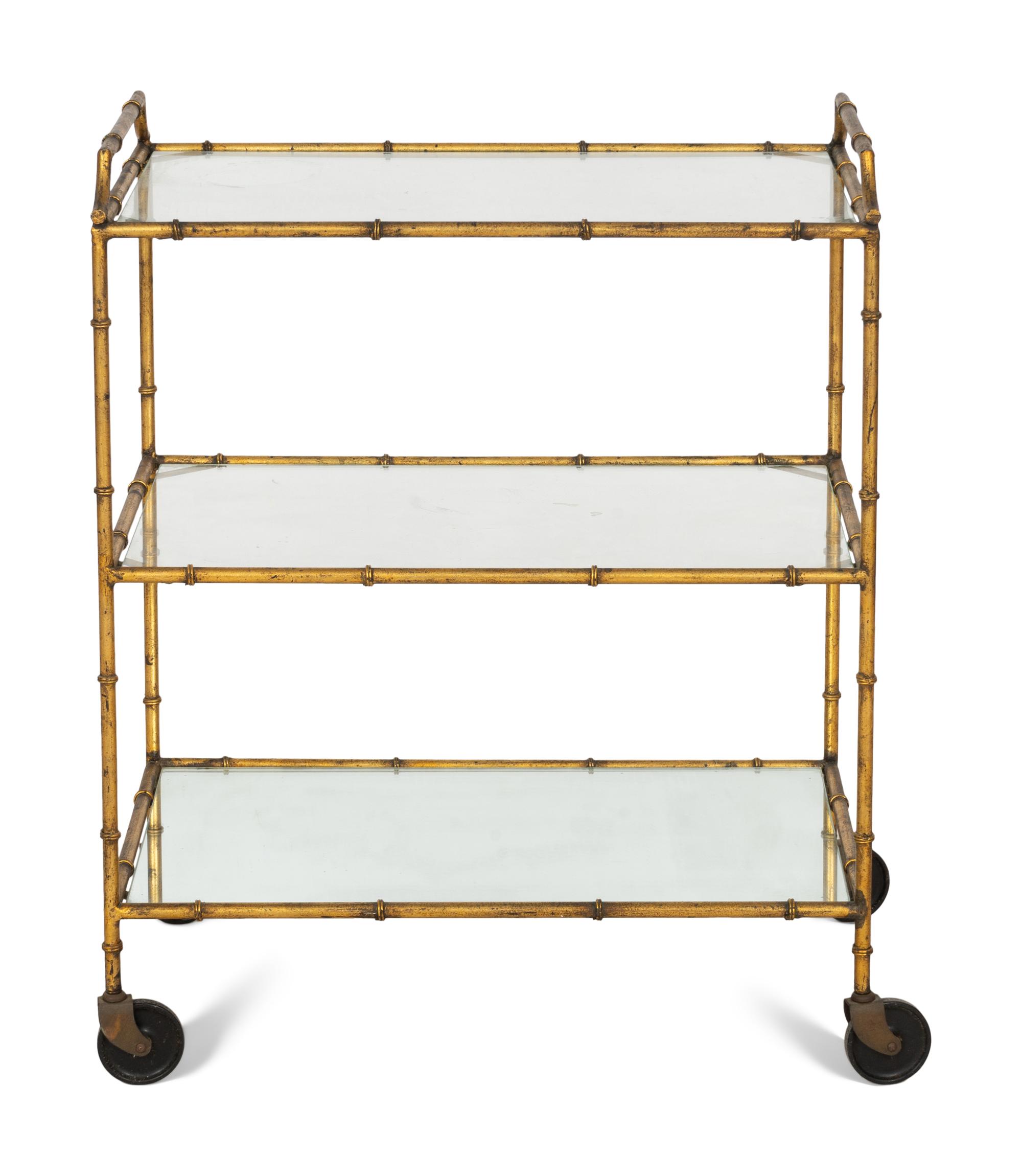 An Italian Gilt Metal Bamboo Form Bar Cart