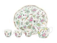 A Five-Piece Famille Rose Porcelain 'Butterfly' Tea Set