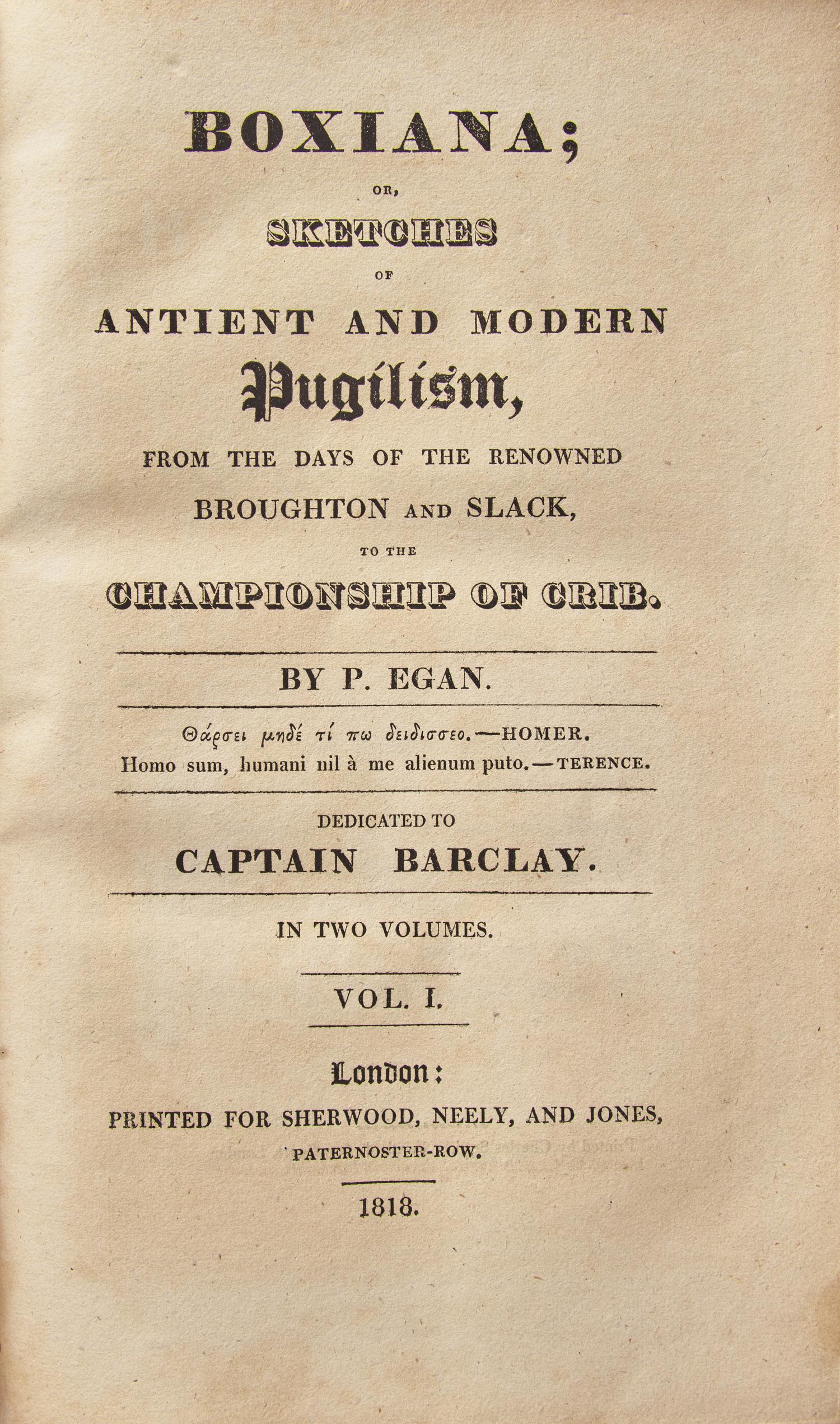 [Boxing] Egan, P(ierce), and John Babcock. Boxiana...