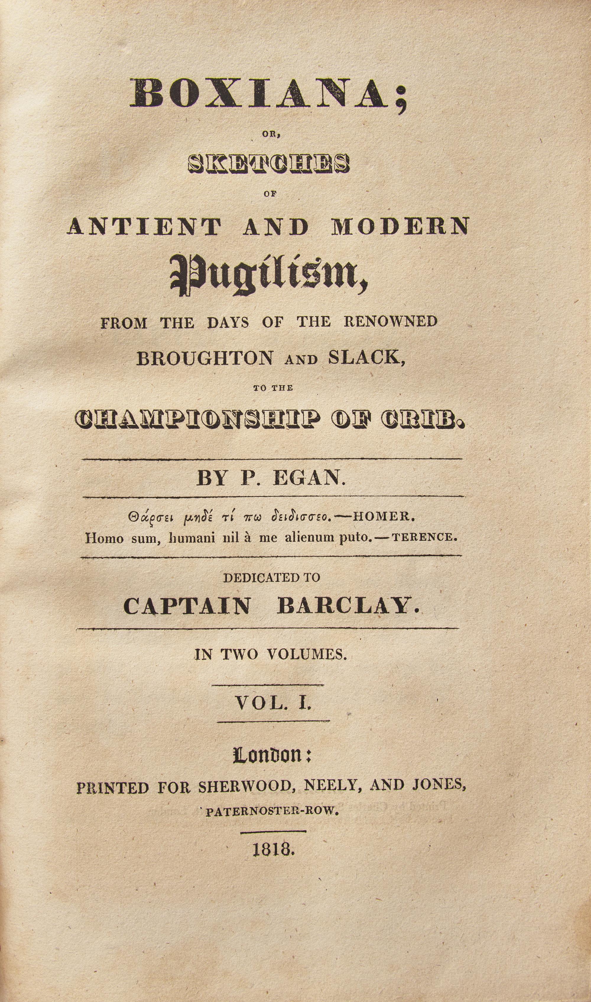 [Boxing] Egan, P(ierce), and John Babcock. Boxiana...