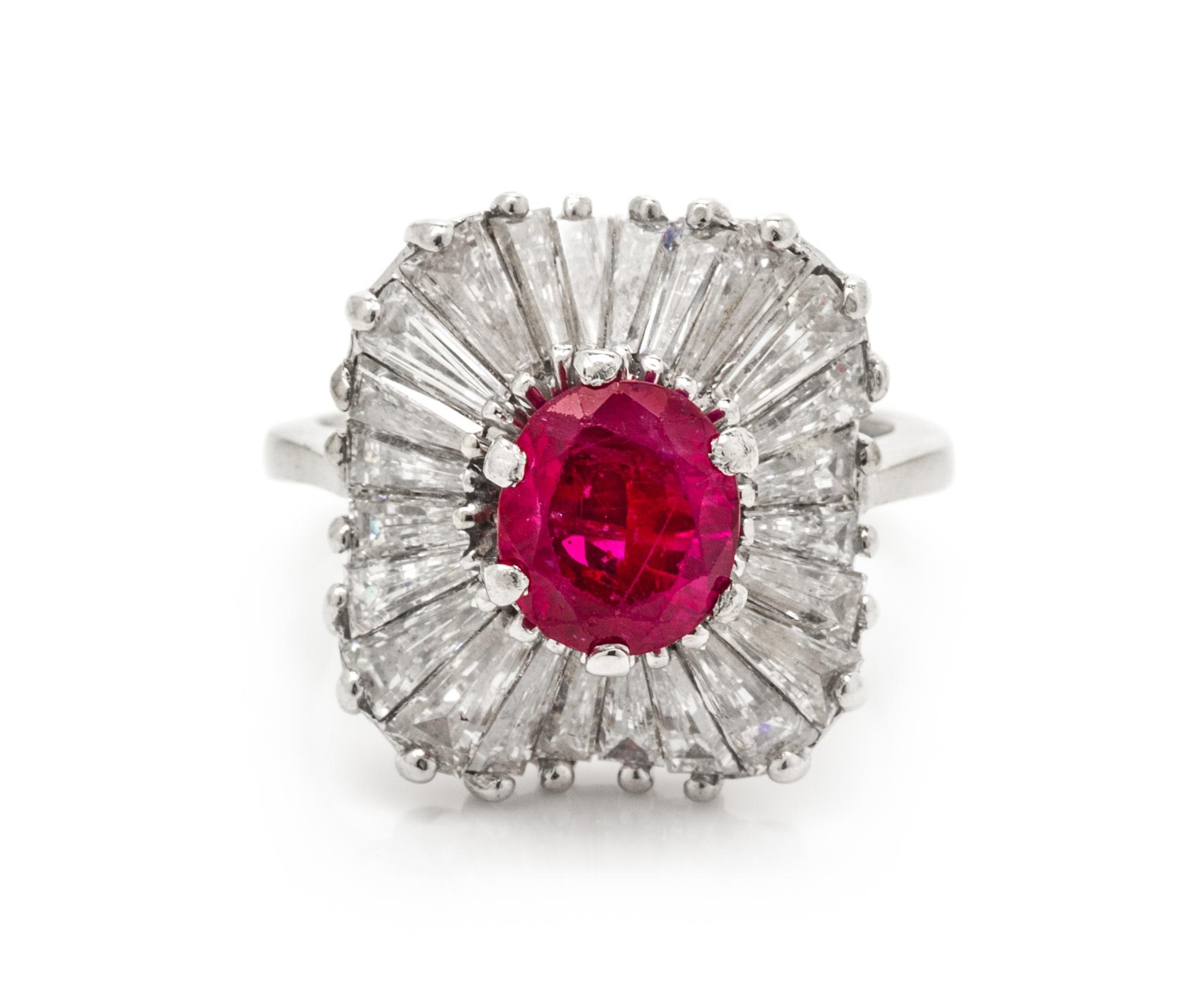 A Platinum, Burmese Ruby and Diamond Ring, 4.50 dwts.