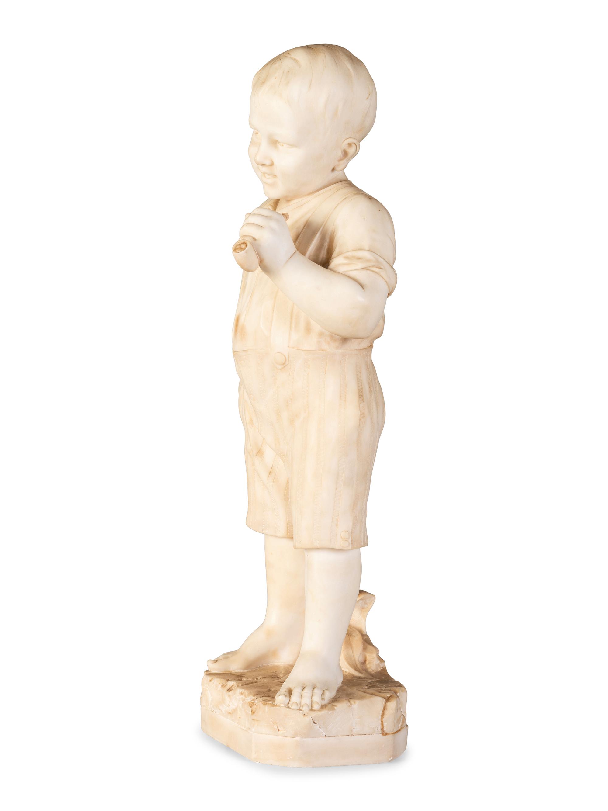 An Italian Carved Marble Figure of a Boy with Pipe