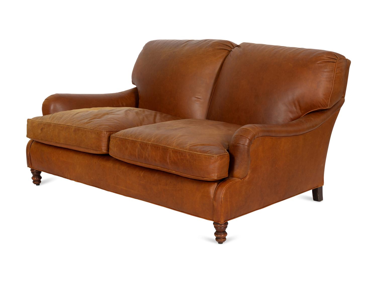 A Leather Upholstered Two-Cushion Sofa