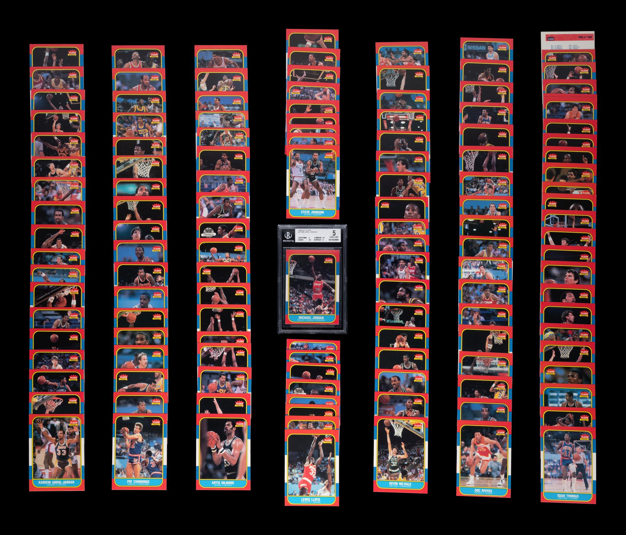 A Complete Set of 1986 Fleer Basketball Cards Including a BGS 5 EX Michael Jordan No. 57 (132/132)