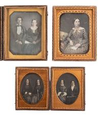 [EARLY PHOTOGRAPHY]. A group of 13 daguerreotype portraits of women holding fans and parasols, highlighted by two half plate examples, including: