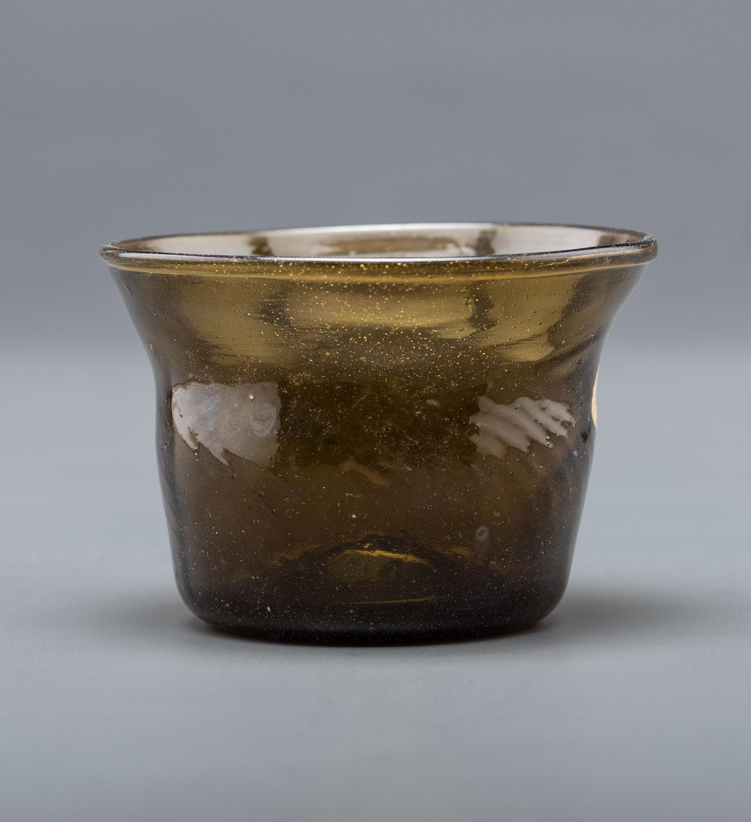A Blown-Glass Eating Bowl in Olive Green