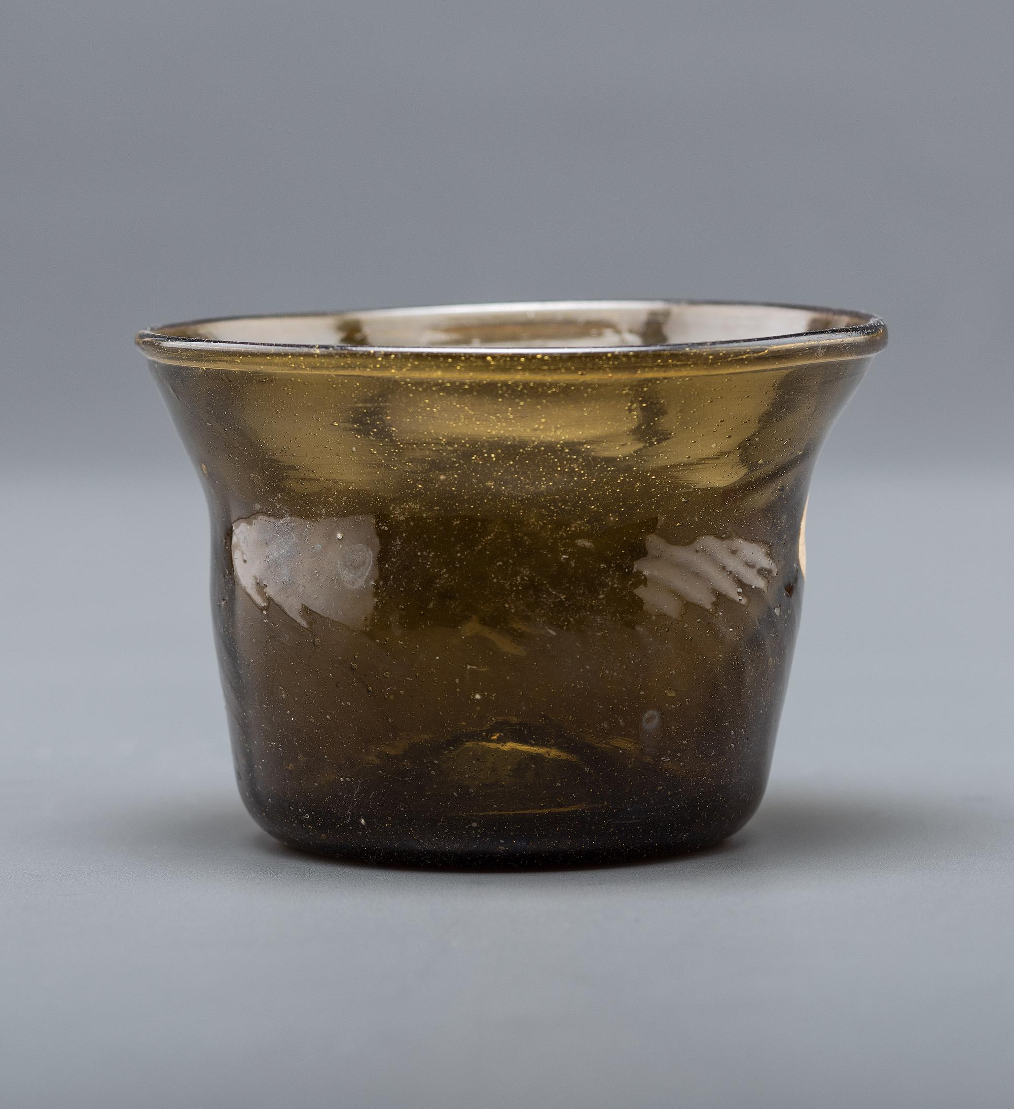 A Blown-Glass Eating Bowl in Olive Green