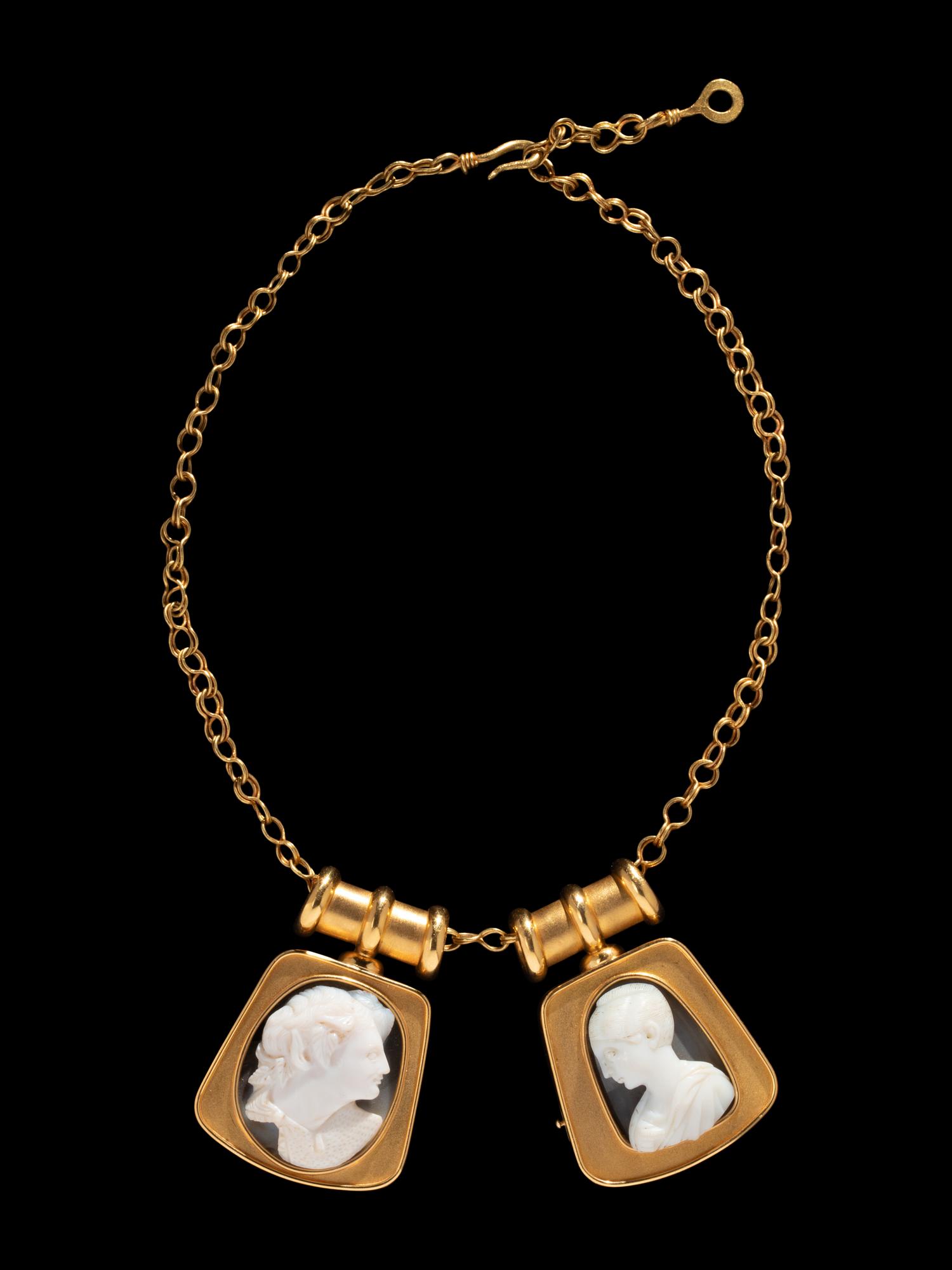 Two Large Roman Onyx Cameos — Set in modern gold pendants