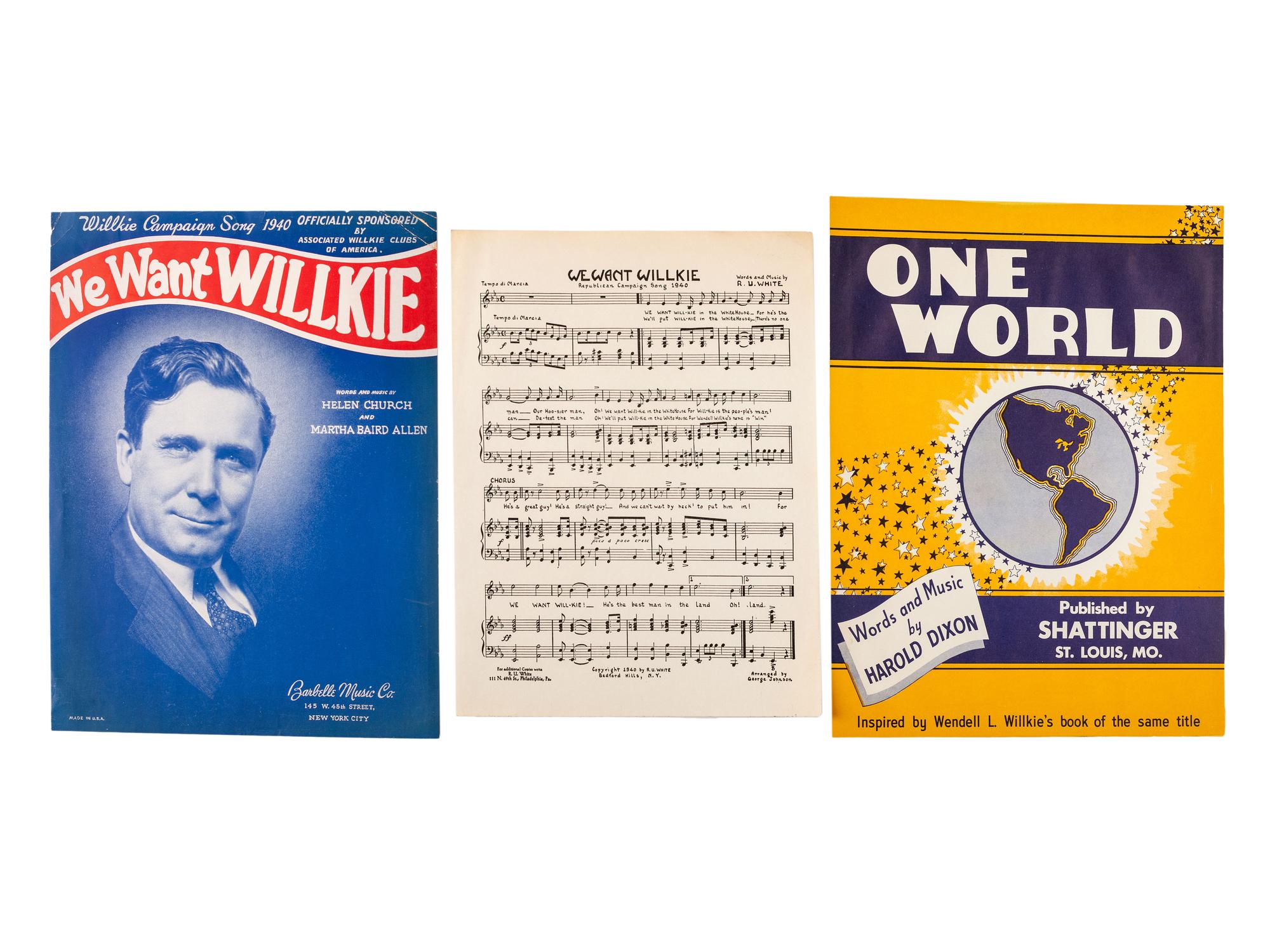 [WILLKIE, Wendell (1892-1944)]. A group of broadsides, sheet music, and campaign ephemera, comprising: