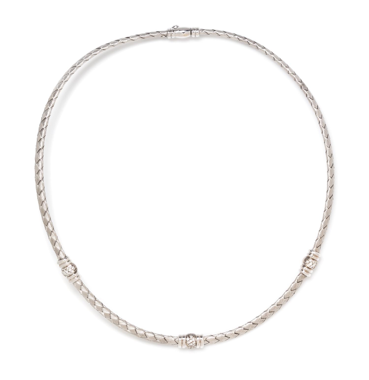 An 18 Karat White Gold and Diamond Woven Necklace, Roberto Coin, 21.97 dwts.