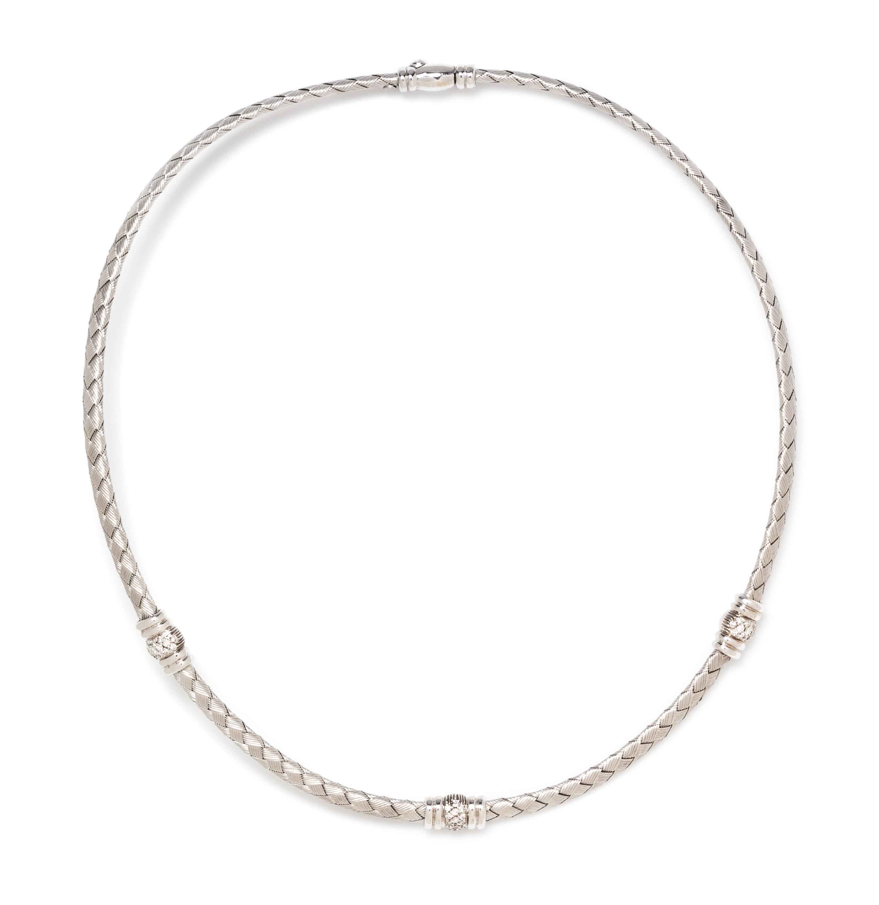 An 18 Karat White Gold and Diamond Woven Necklace, Roberto Coin, 21.97 dwts.