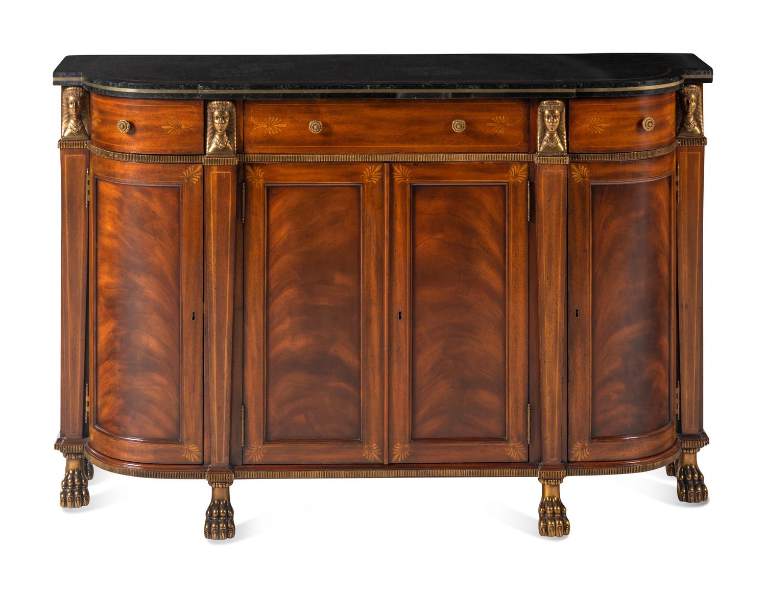 A Maitland-Smith Empire Style Gilt Metal Mounted Fossil Stone Top Cabinet