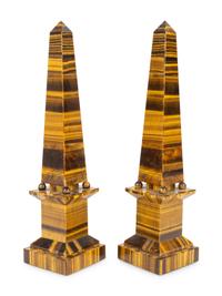A Pair of Tiger's Eye Agate Veneer Obelisks by Raffaello Romanelli, Florence — 20TH CENTURY