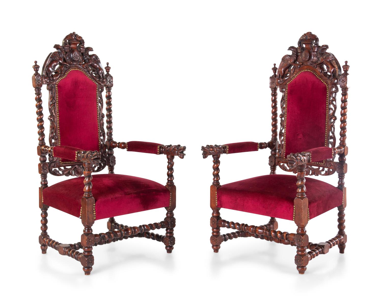 A Pair of Renaissance Revival Carved Open Armchairs (ETA #9)