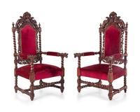 A Pair of Renaissance Revival Carved Open Armchairs (ETA #9)