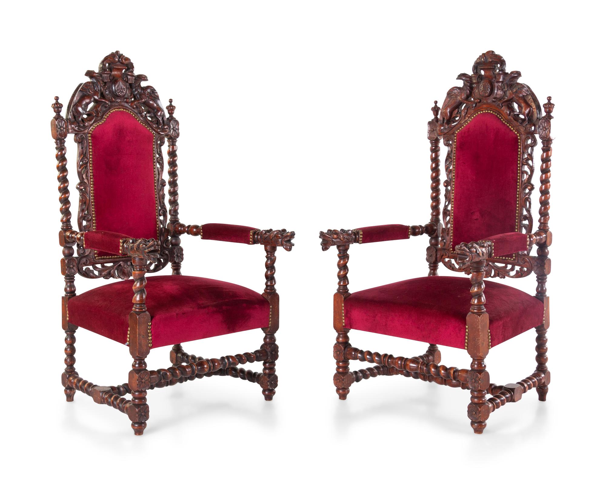 A Pair of Renaissance Revival Carved Open Armchairs (ETA #9)