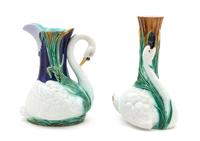 Two Majolica Animalier Vessels Height of taller 12 inches.