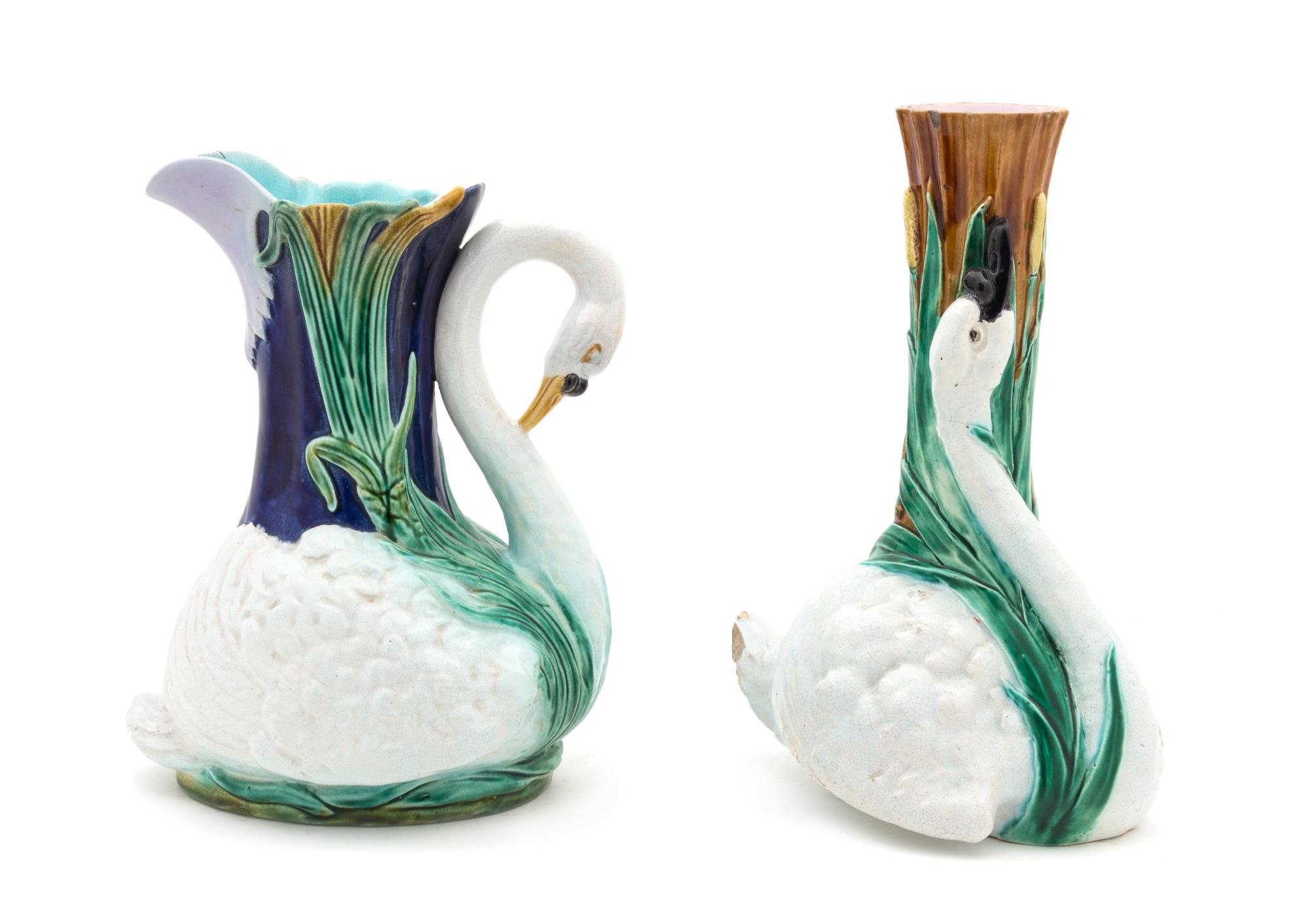 Two Majolica Animalier Vessels Height of taller 12 inches.
