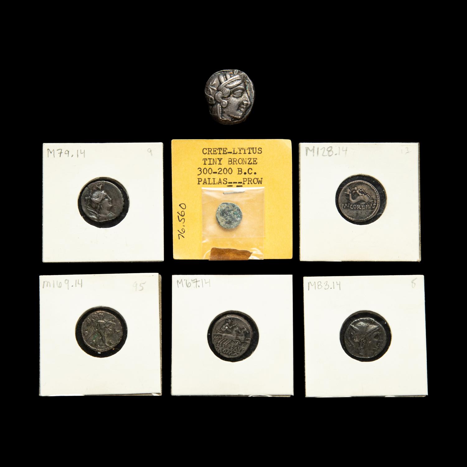 [ANCIENT] Greek. Five Ar Drachmai, One Ar Tetradrachm and a Minoan bronze coin.