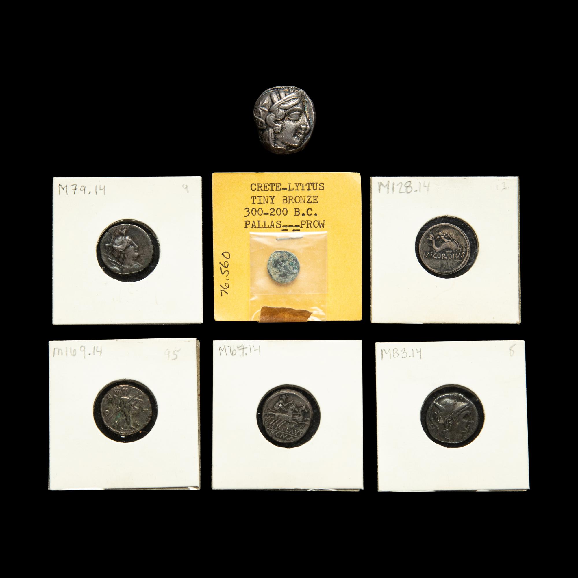 [ANCIENT] Greek. Five Ar Drachmai, One Ar Tetradrachm and a Minoan bronze coin.