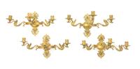 A Set of Four Empire Gilt Bronze Three-Light Wall Lights Height 8 1/2 inches. — 19TH CENTURY
