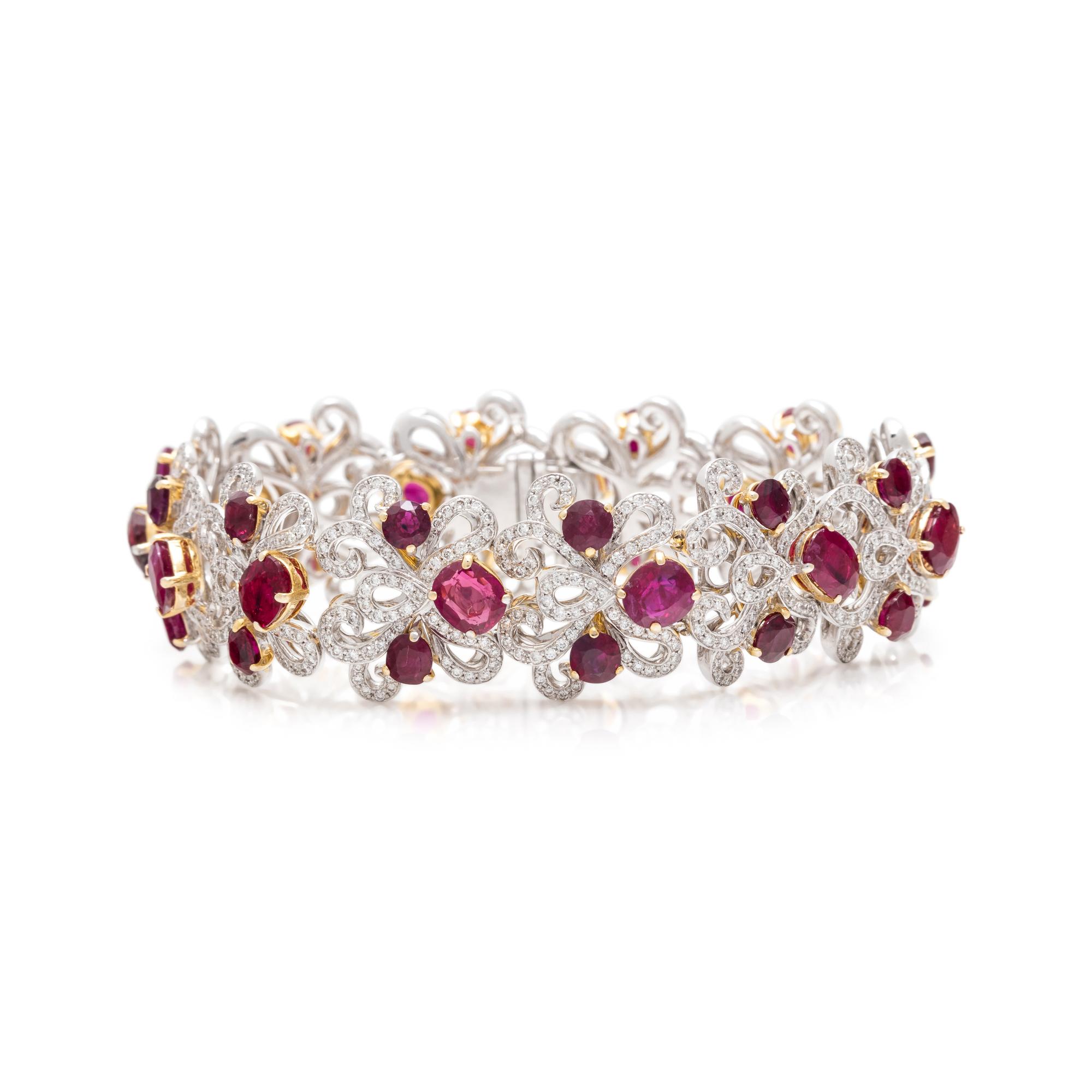 UNHEATED BURMESE RUBY AND DIAMOND BRACELET