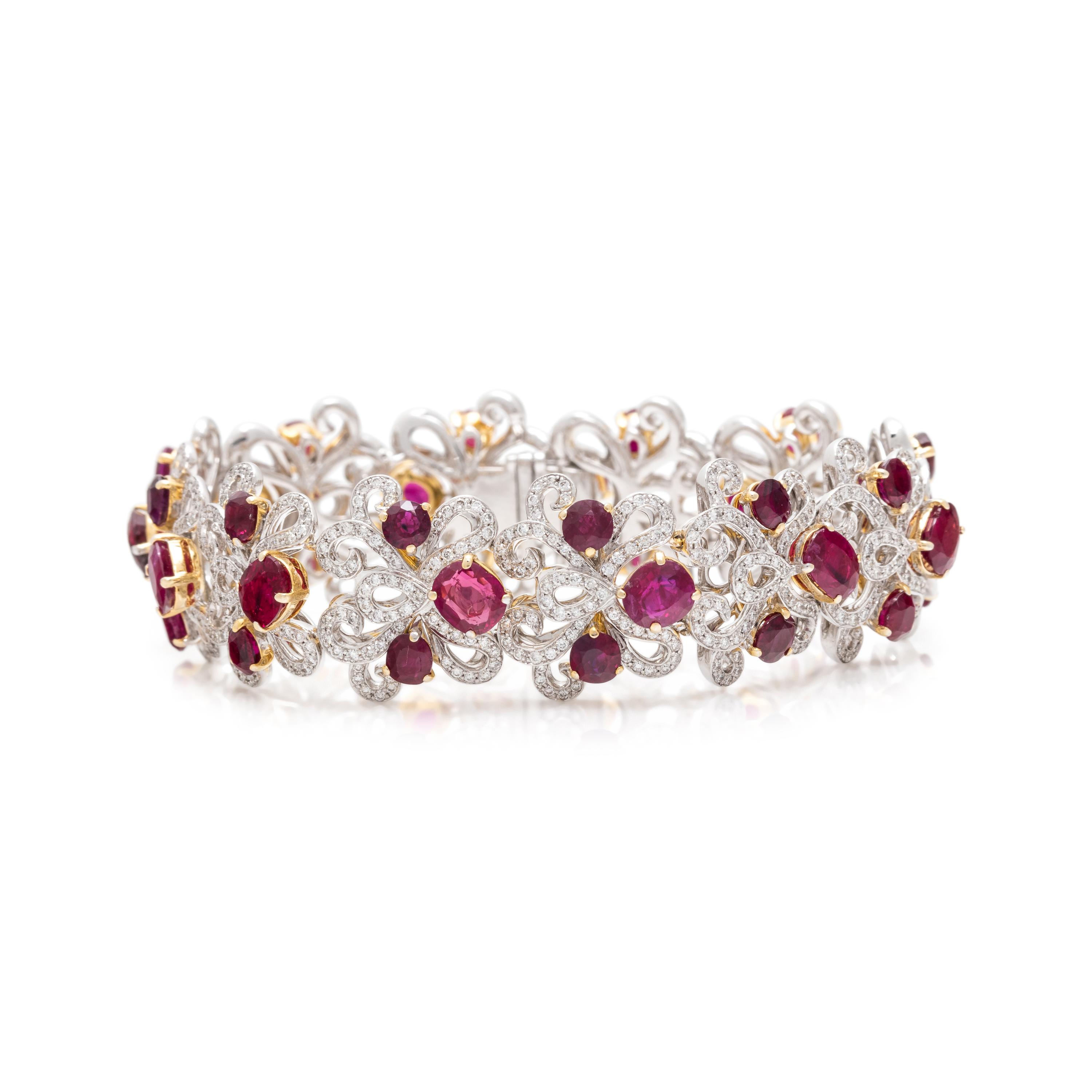 UNHEATED BURMESE RUBY AND DIAMOND BRACELET