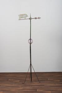 A Molded Copper Pig and Arrow Weathervane on Stand