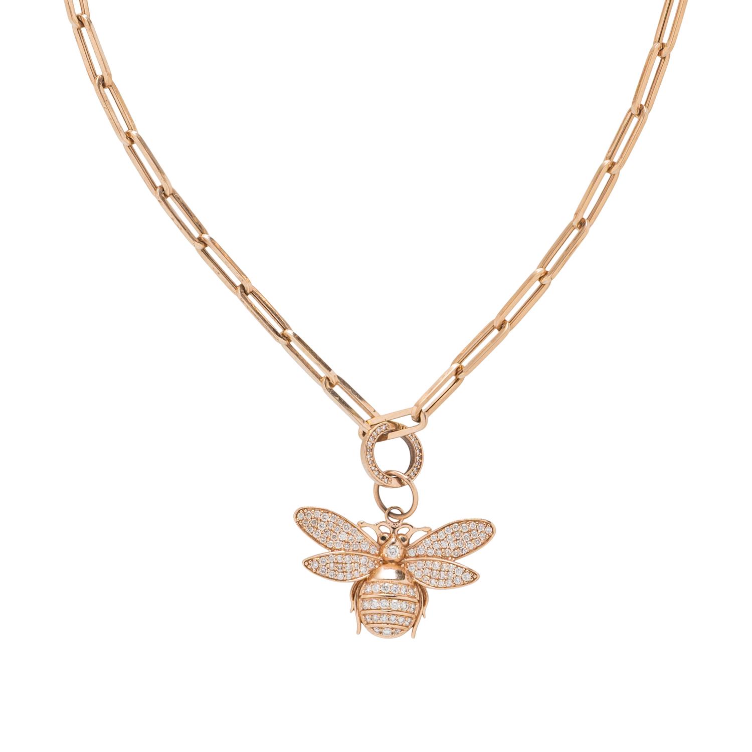 ROSE GOLD AND DIAMOND BEE PENDANT NECKLACE
