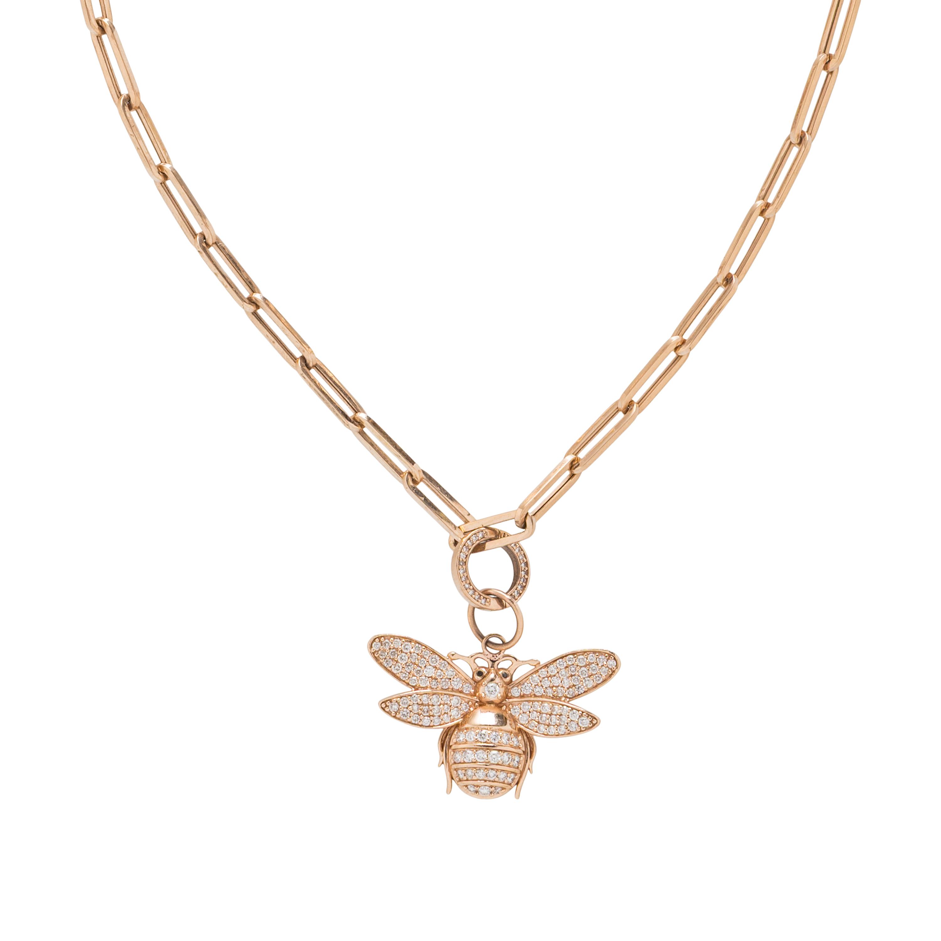 ROSE GOLD AND DIAMOND BEE PENDANT NECKLACE