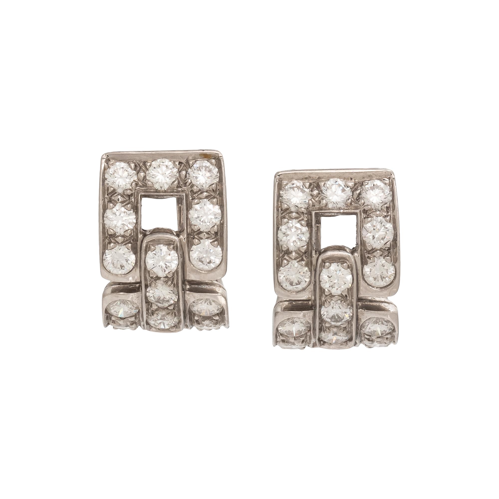 TIFFANY & CO., PLATINUM AND DIAMOND 'DECO' HOOP EARRINGS