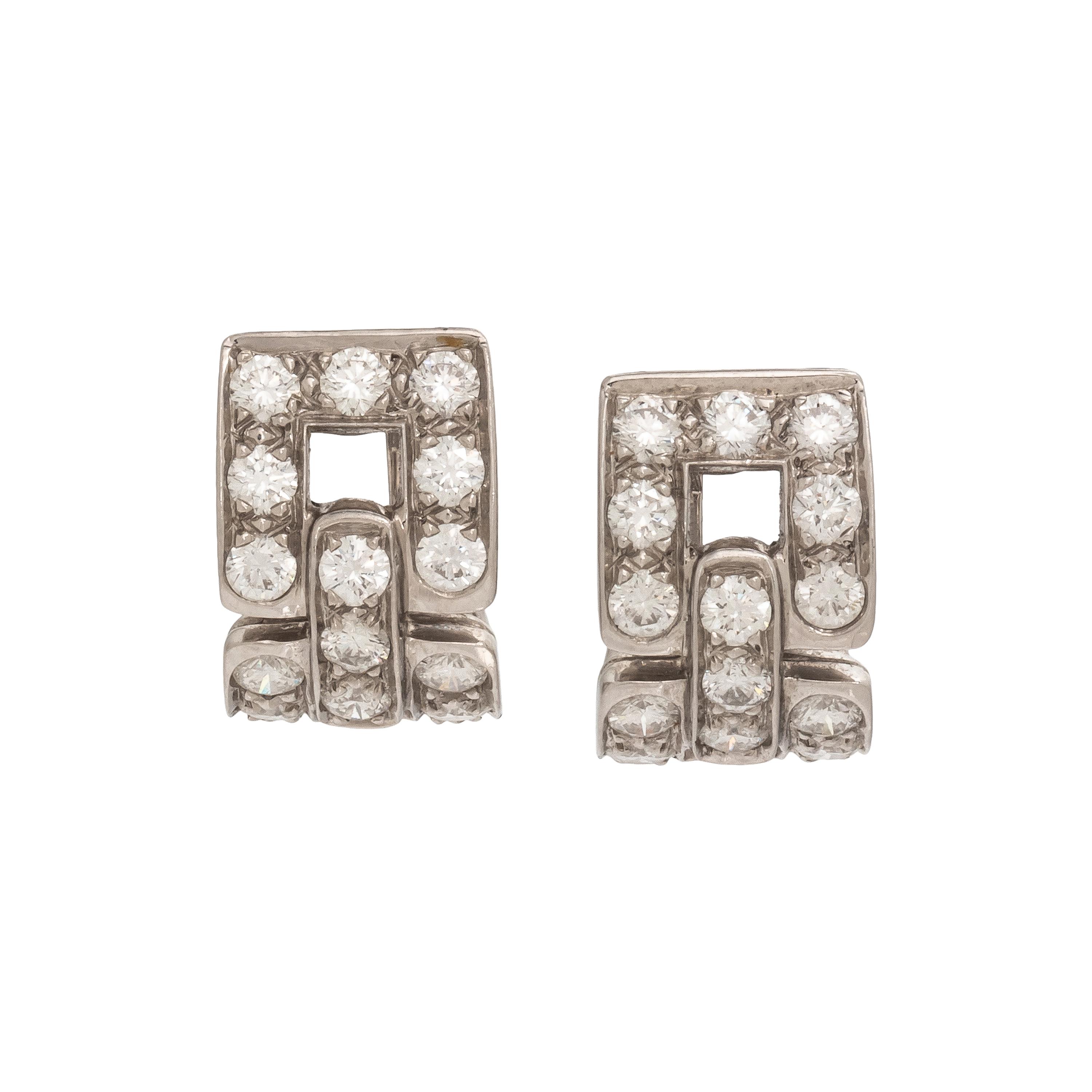 TIFFANY & CO., PLATINUM AND DIAMOND 'DECO' HOOP EARRINGS